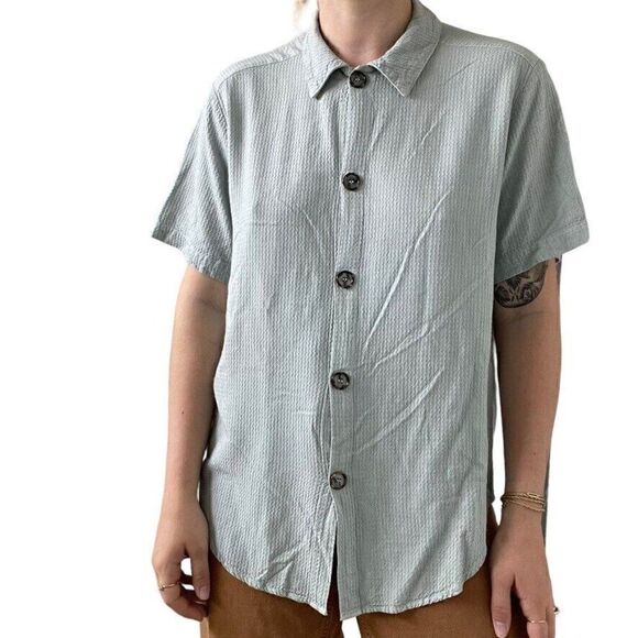 CP Shades Womens Gray 100% Rayon Ribbed Waffle Knit Lagenlook Button Down Blouse - Picture 2 of 8